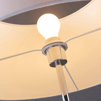 Stojacia lampa Lindby Katie, 162 cm, biela, textil, drevo, trojnožka