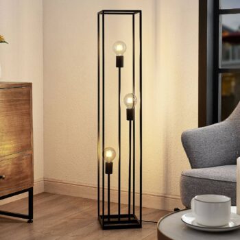 Stojacia lampa Lindby Krisha, čierna, kov, 3 svetlá, E27