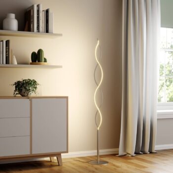 Stojacia lampa Lindby LED Auron, niklová farba, kov, dotykový stmievač