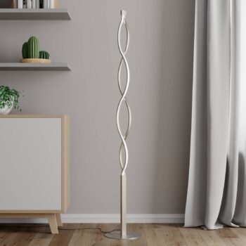 Stojacia lampa Lindby LED Auron, niklová farba, kov, dotykový stmievač