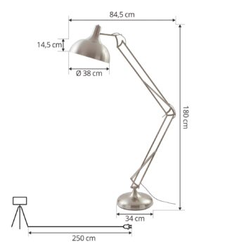 Stojacia lampa Lindby Leia, strieborná, kov, 180 cm, otočná, E27