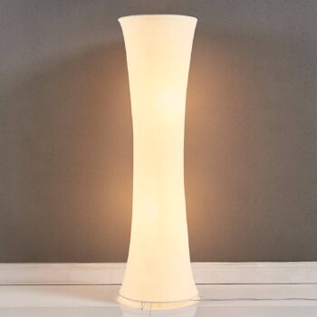 Stojacia lampa Lindby Liana, výška 123 cm, biela, textil
