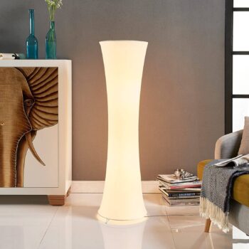 Stojacia lampa Lindby Liana, výška 123 cm, biela, textil