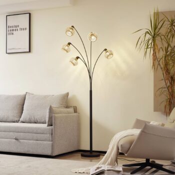 Stojacia lampa Lindby Lielle, prírodný bambus, 5 svetiel, 190 cm