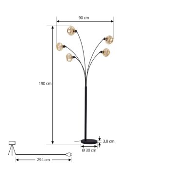 Stojacia lampa Lindby Lielle, prírodný bambus, 5 svetiel, 190 cm