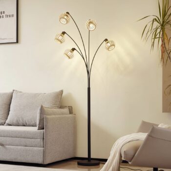 Stojacia lampa Lindby Lielle, prírodný bambus, 5 svetiel, 190 cm