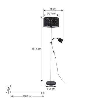Stojacia lampa Lindby Melanie, čierna, látka, Ø 36 cm, 2 svetlá.