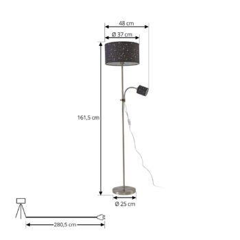 Stojacia lampa Lindby Melanie, sivá, látka, Ø 36 cm, 2 svetlá.