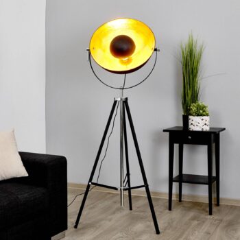Stojacia lampa Lindby Mineva. čierna/zlatá, kov, výška 180 cm