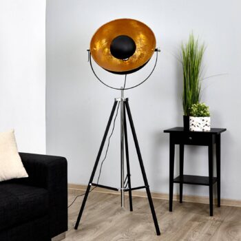 Stojacia lampa Lindby Mineva. čierna/zlatá, kov, výška 180 cm