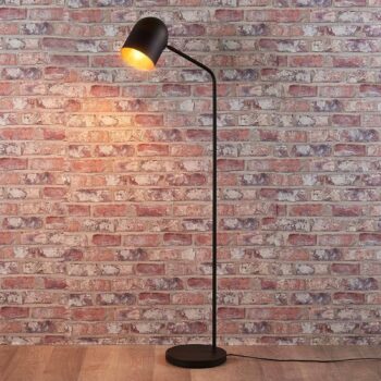 Stojacia lampa Lindby Morik, 1 svetlo, čierna/zlatá, kov