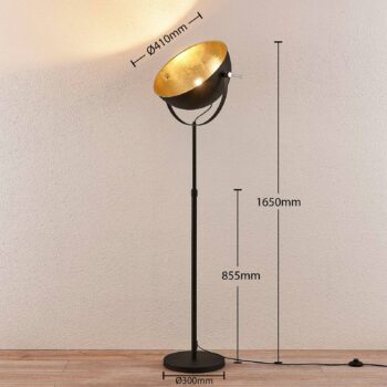 Stojacia lampa Lindby Muriel, 1 svetlo, čierna/zlatá, kov