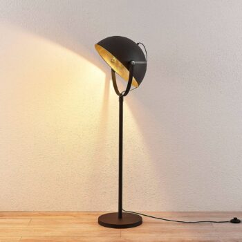 Stojacia lampa Lindby Muriel, 1 svetlo, čierna/zlatá, kov
