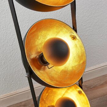 Stojacia lampa Lindby Muriel, 3 svetlá, čierna/zlatá, kov