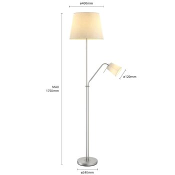 Stojacia lampa Lindby Nantwin, 175 cm, biela, nikel, textil