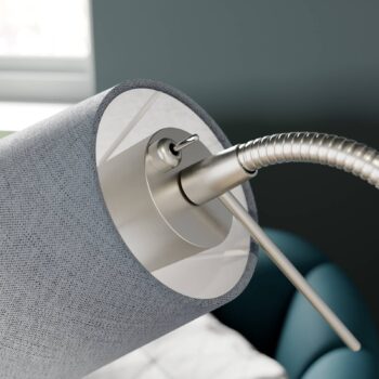 Stojacia lampa Lindby Nantwin, 175 cm, sivá, nikel, textil