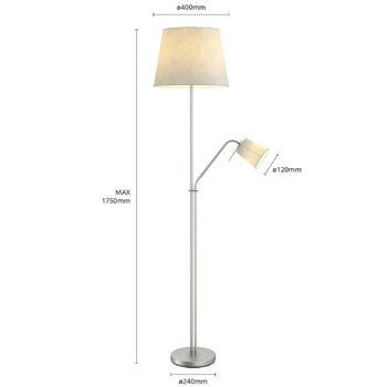 Stojacia lampa Lindby Nantwin, 175 cm, sivá, nikel, textil