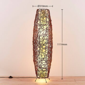 Stojacia lampa Lindby Nias, výška 111 cm, ratan, textil