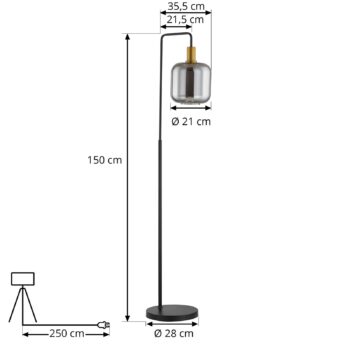 Stojacia lampa Lindby Nimbora, 150 cm, čierna, sklo, kov