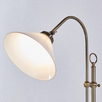 Stojacia lampa Lindby Otis, starožitná mosadz, sklo, 170 cm, E27