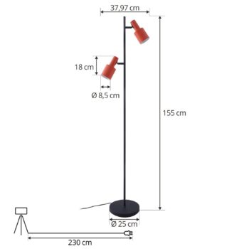 Stojacia lampa Lindby Ovelia, oranžová/čierna, kov, E27