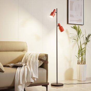 Stojacia lampa Lindby Ovelia, oranžová/čierna, kov, E27