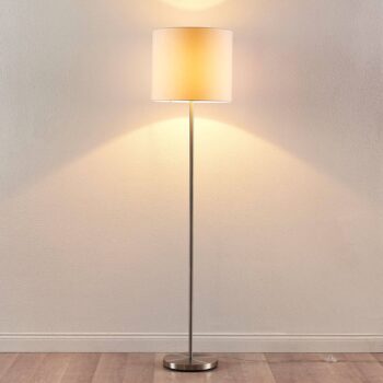 Stojacia lampa Lindby Parsa, biela, textil, výška 167 cm, E27
