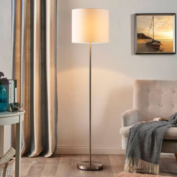 Stojacia lampa Lindby Parsa, biela, textil, výška 167 cm, E27