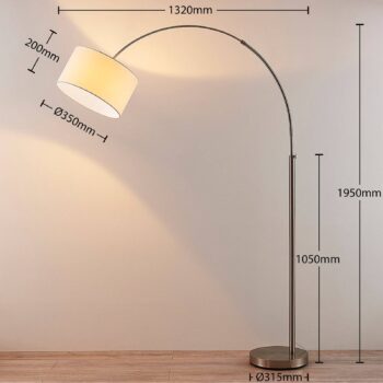 Stojacia lampa Lindby Railyn, biela, látka, 200 cm, E27