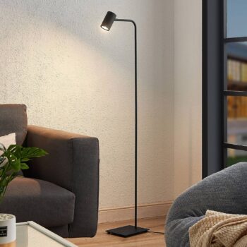Stojacia lampa Lindby Sanad, výška 140 cm, čierna, kov, GU10