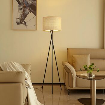 Stojacia lampa Lindby Soula, Ø 40 cm, béžová, plast, E27