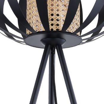 Stojacia lampa Lindby Tamira, čierna, ratan, výška 143 cm, E27