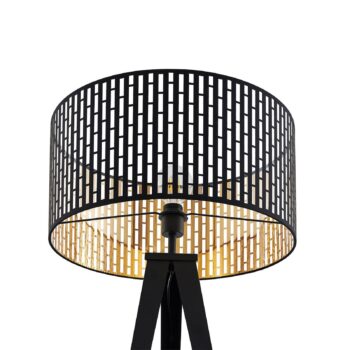 Stojacia lampa Lindby Thoralf, trojnožka, čierna, textil, Ø50cm