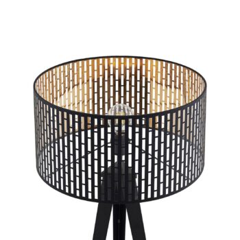 Stojacia lampa Lindby Thoralf, trojnožka, čierna, textil, Ø50cm