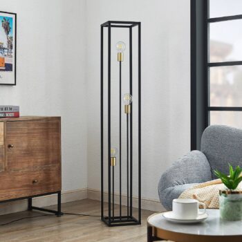 Stojacia lampa Lindby Tiliane, čierna, kov, 3 svetlá, 153 cm