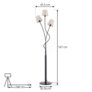 Stojacia lampa Lindby Torvy, čierna/biela, kov, 165 cm, E14
