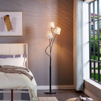 Stojacia lampa Lindby Torvy, čierna/biela, kov, 165 cm, E14