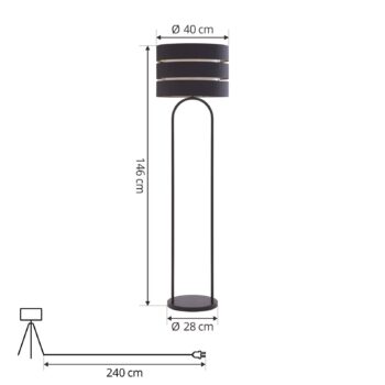 Stojacia lampa Lindby Tsomo, Ø 40 cm, čierna, látka, E27