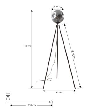 Stojacia lampa Lindby Valentina, E27, dymovo sivá, sklo, 150 cm