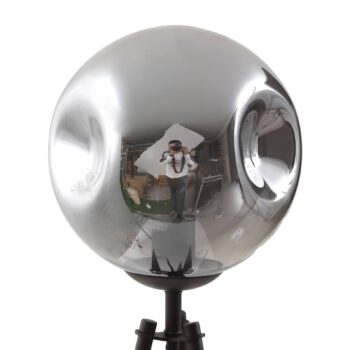Stojacia lampa Lindby Valentina, E27, dymovo sivá, sklo, 150 cm
