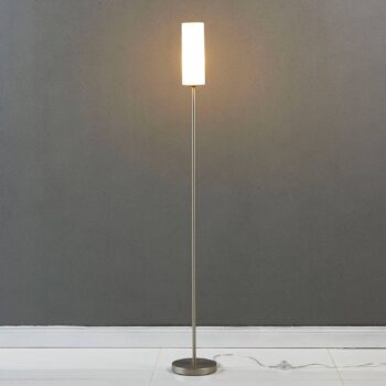 Stojacia lampa Lindby Vinsta, výška 153 cm, biela, sklo, kov