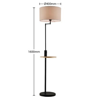 Stojacia lampa Lindby Zinia, čierna, polička, pripojenie USB