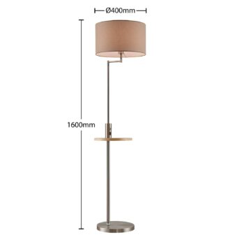 Stojacia lampa Lindby Zinia, niklová farba, polička, pripojenie USB