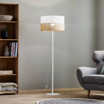 Stojacia lampa Linobianco, tienidlo na lampu z látky a juta