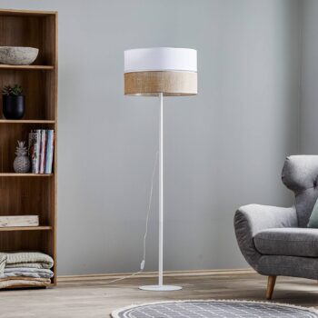 Stojacia lampa Linobianco, tienidlo na lampu z látky a juta