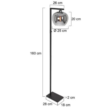 Stojacia lampa Lotus, čierna, kov, sklo, E27