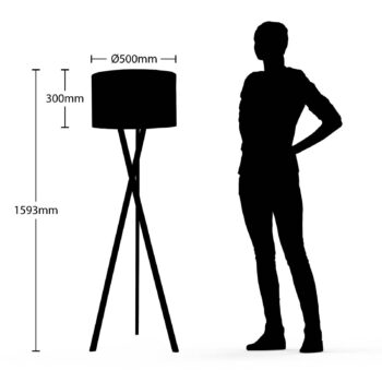 Stojacia lampa Lucande Auriane, trojnožka, čierna, látka, 160 cm