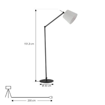 Stojacia lampa Lucande Caelia, čierna, textilná, nastaviteľná