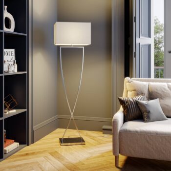 Stojacia lampa Lucande Evaine, chróm/biela, kov, 157 cm, E27