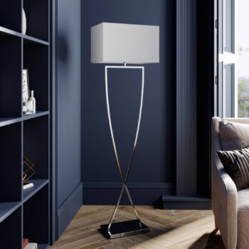 Stojacia lampa Lucande Evaine, chróm/biela, kov, 157 cm, E27